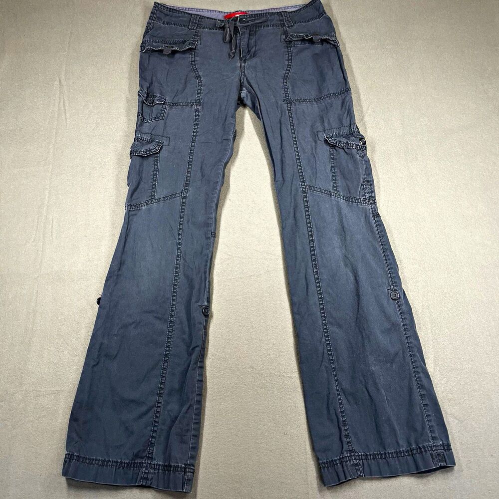UNIONBAY Women's 7 Gray Cotton Twill Cargo Bootcut Pants Pockets 32" Inseam